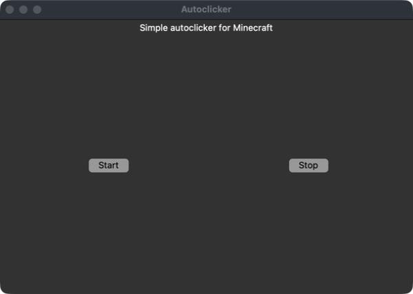 Autoclicker desktop window with start and stop buttons